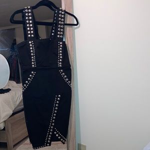 KENDALL + KYLIE BLACK DENIM STUDDED MIDI DRESS - SIZE XS